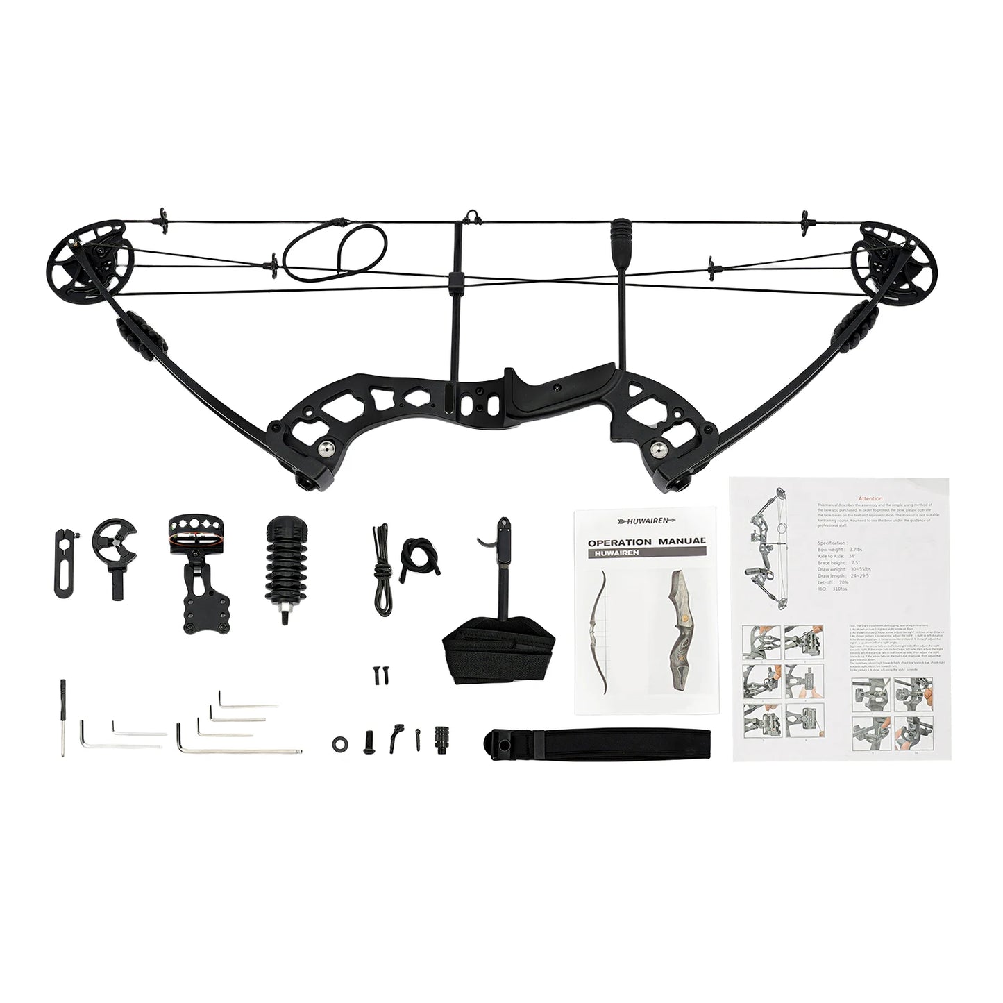 Fully Adjustable Compound Bow Kit Right Handed, 30-70LB Draw Weight with Lighted Sight & Shock Absorption, Complete Hunting Accessories for Archery Beginners & Pros