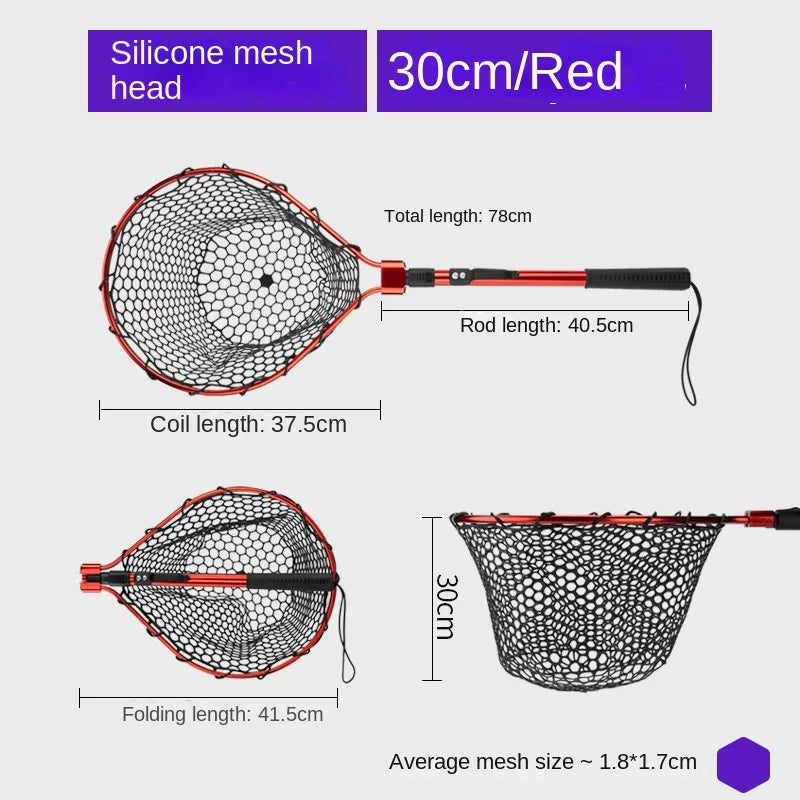LINNHUE Fishing Nets Folding Laning Net Cheap Price Rubber/Silicone Mesh Catch 14kg Fish Lure Fishing Tool Anglers Accessory