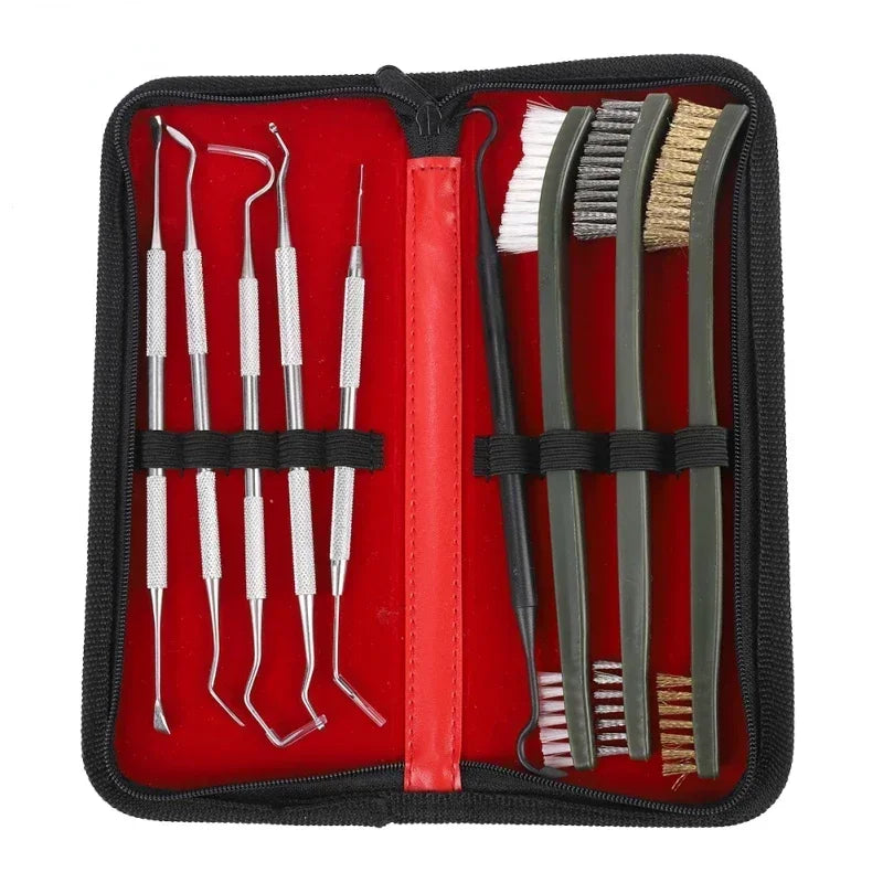 9pcs/Set Toy Gun Cleaning Kit 3 Brass Steel Brushes 6 Stainless Steel Pick Rifle Cleaning Tool