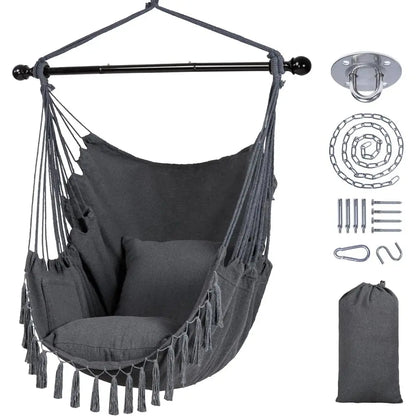 Steel Bar Hammock Swing Chair - Large Seat for Patio, Garden, Bedroom in Gray