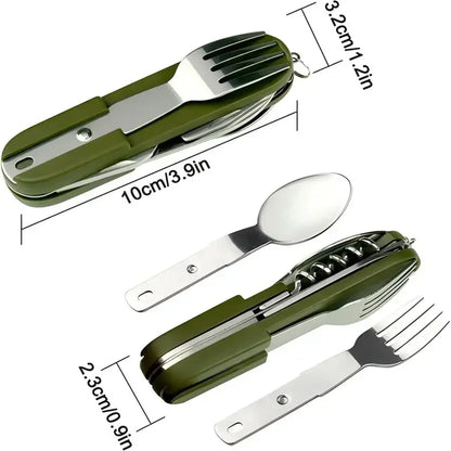Camping Gear Portable Portable 5-in-1 Stainless Steel Travel Set, Multifunctional Folding Outdoor Utensils