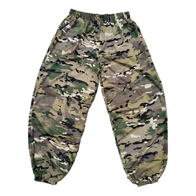 Men Fishing Hiking Sets Outdoor Tactical Mesh Hoodie Mosquito-Proof Set Camping Jacket Elastic Waistband Hunting Pants Men Kids