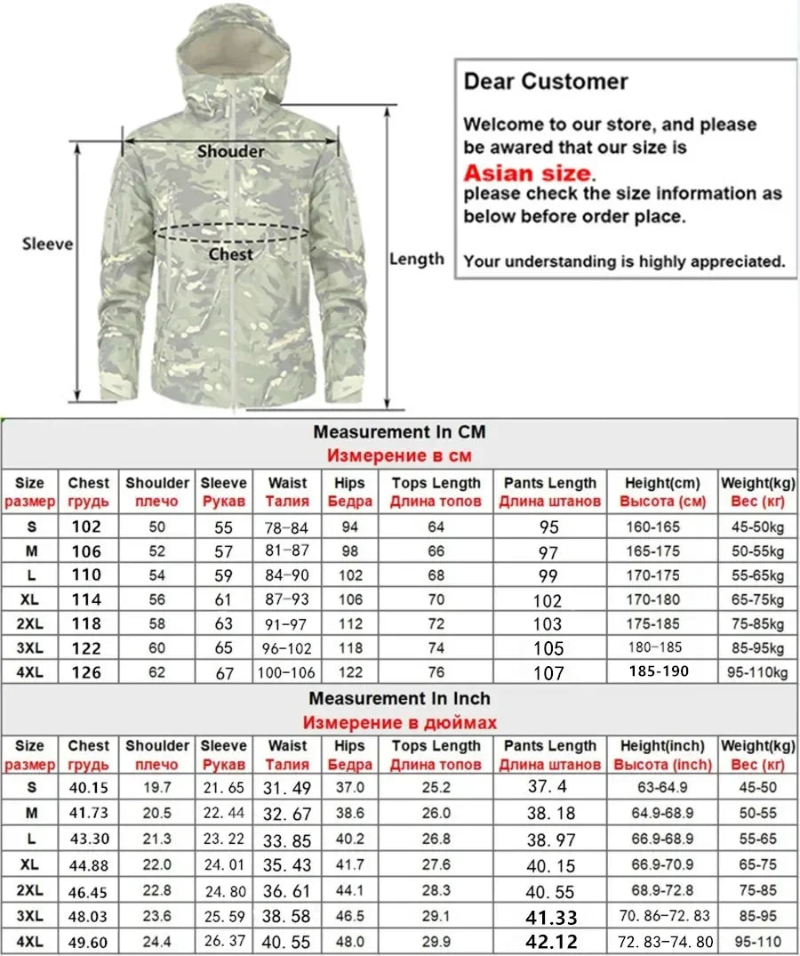 Tactical Sets Mens Thicken Outdoor Soft Shell Warm Fleece Jackets Waterproof Wear Resistant Multi Pocket Pants Hunting Clothes