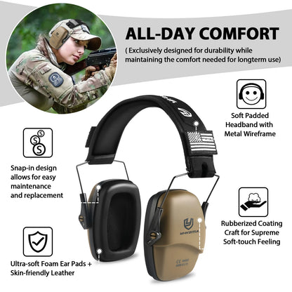 YHKEMA Passive Noise Cancelling Headphones, Foldable On-Ear Hearing Protection Earphones for Hunting, Work, Mowing - NRR 25dB