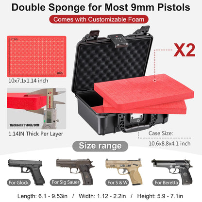 Hard Pistol Case, Waterproof Shockproof Lockable Handgun Case with Foam, TSA Compliant Travel Case for Semi-Auto Pistols and Revolvers
