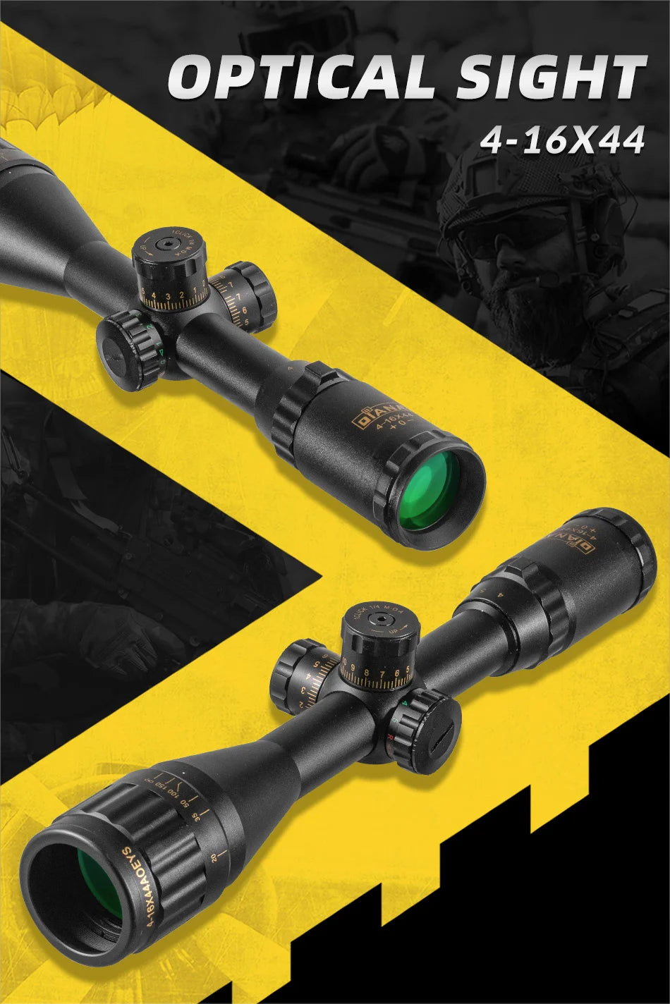 DIANA 4-16x44 Tactical Riflescope Optic Sight Green Red Illuminated Hunting Scopes RU Rifle Scope Sniper Airsoft Air Gun S