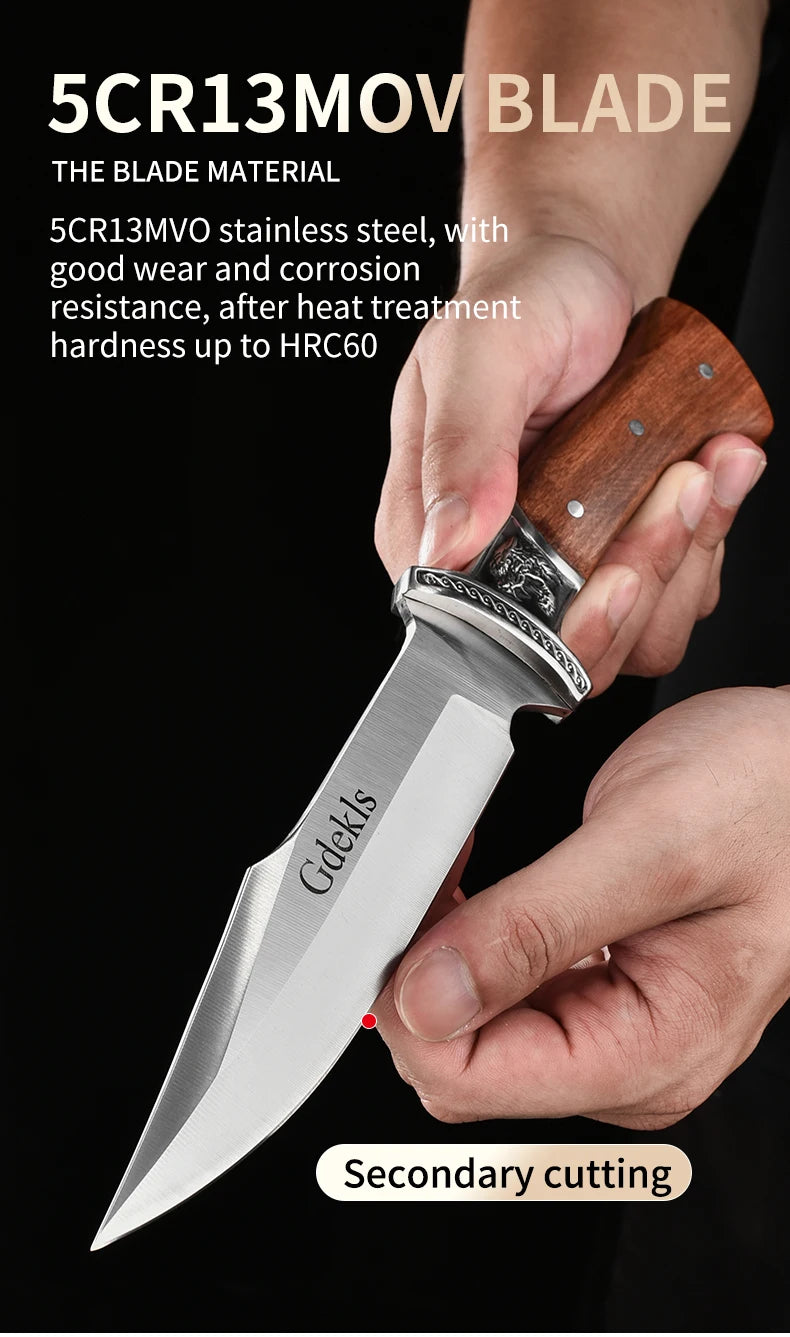 Outdoor Hunting Knife Camping High-Quality Professional Self-Defense Multi-Functional Portable Carnivorous Straight Knife, 12 in