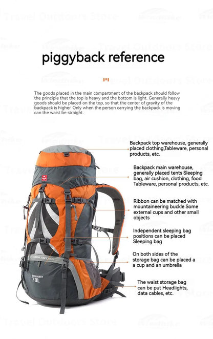 Naturehike 70+5L Backpack Hiking Travel Mountaineering Knapsack Softback Large Capacity Men Waterproof Rucksack With Rain Cover