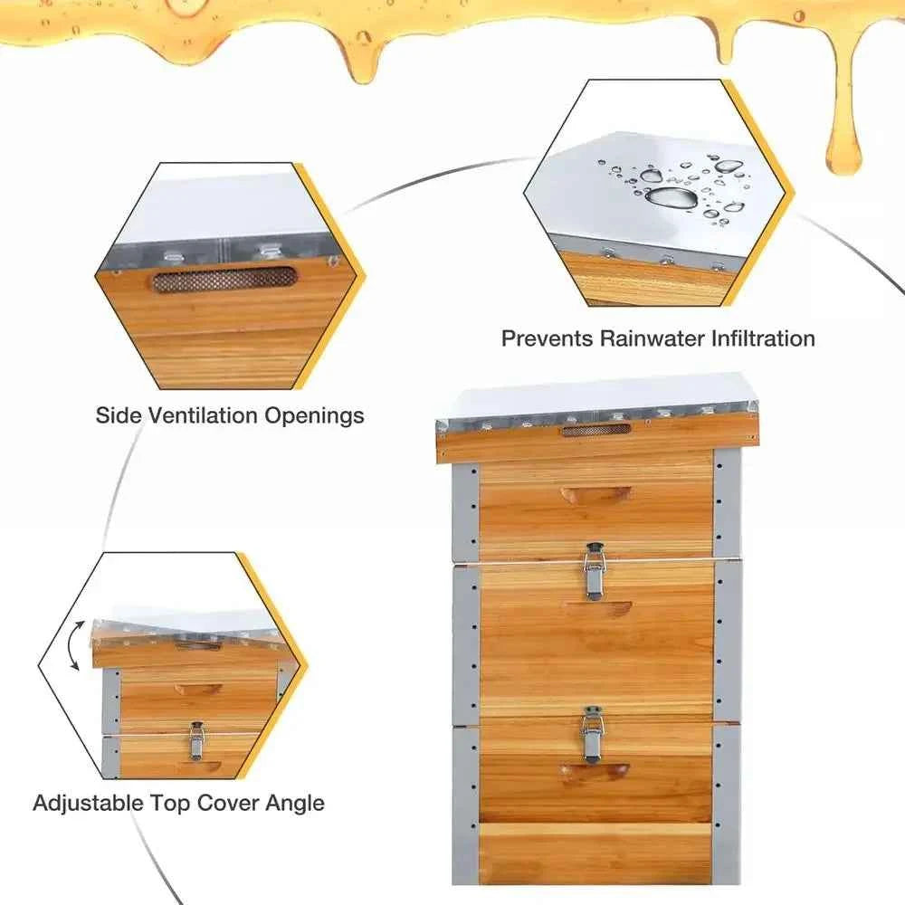 Bee Hive Box Starter Kit with Metal Stand Cedarwood Beehive with 10 Medium amp 20 Deep Frames, Full Beeswax Coating, Outdoor Ba