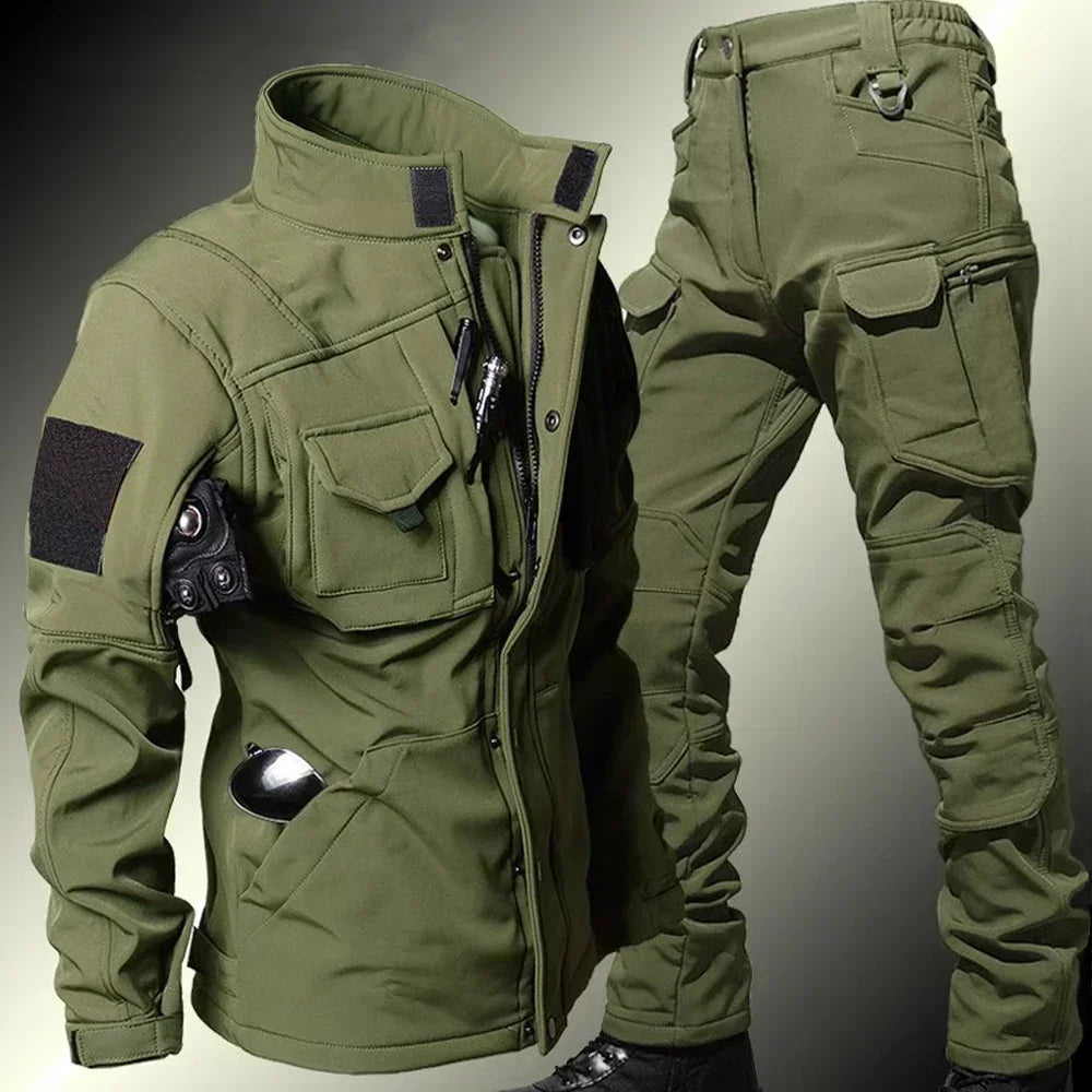 Tactical Sets Mens Thicken Outdoor Soft Shell Warm Fleece Jackets Waterproof Wear Resistant Multi Pocket Pants Hunting Clothes