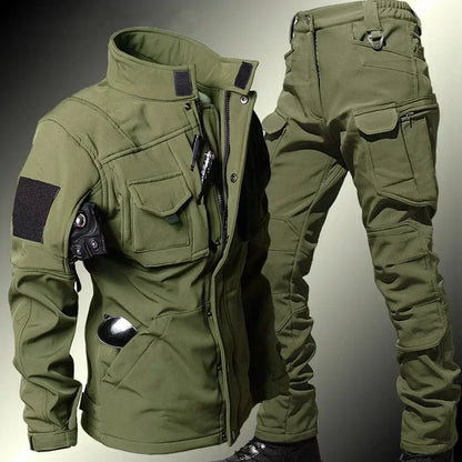 Tactical Sets Mens Thicken Outdoor Soft Shell Warm Fleece Jackets Waterproof Wear Resistant Multi Pocket Pants Hunting Clothes