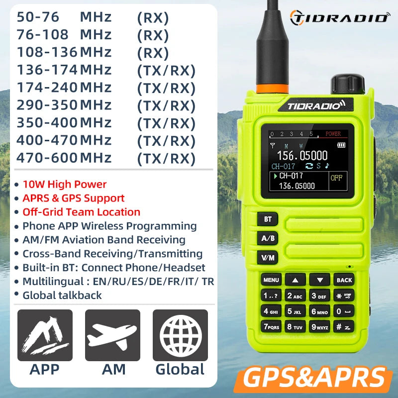 TIDRADIO H9 10W GPS APRS Radio Walkie Talkie, Off-Grid Team Location, Offline Map, No Cell Signal Team Tracking, Long Range Two Way Radio, USB-C Rechargeable, Air Band AM FM NOAA