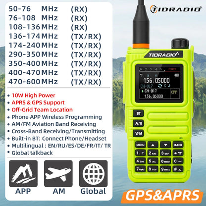 TIDRADIO H9 10W GPS APRS Radio Walkie Talkie, Off-Grid Team Location, Offline Map, No Cell Signal Team Tracking, Long Range Two Way Radio, USB-C Rechargeable, Air Band AM FM NOAA