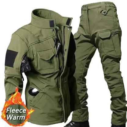 Tactical Sets Mens Thicken Outdoor Soft Shell Warm Fleece Jackets Waterproof Wear Resistant Multi Pocket Pants Hunting Clothes