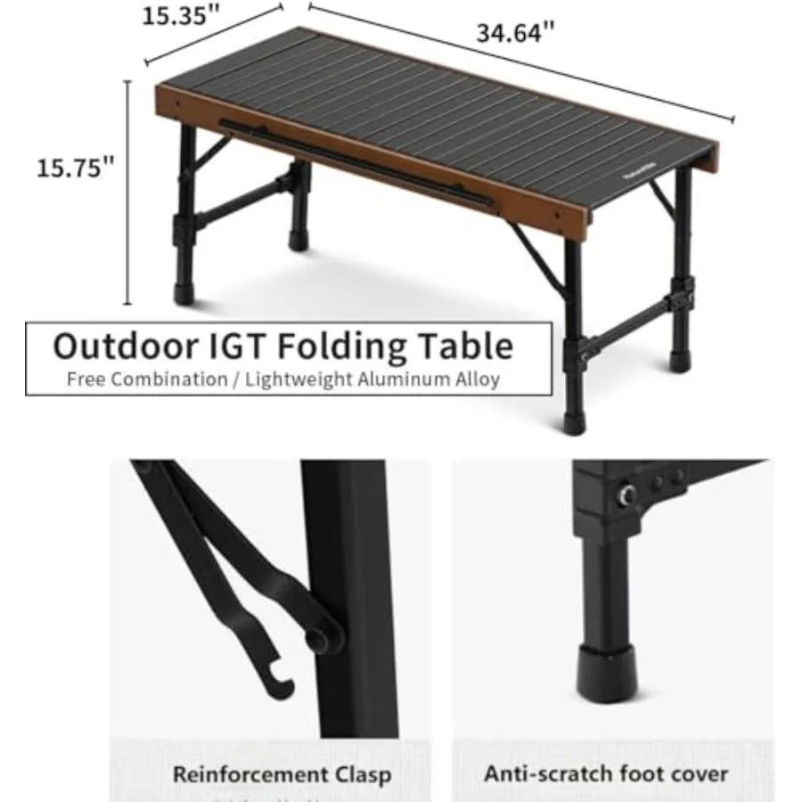 Naturehike IGT Camping Table Fold up Lightweight Aluminum Alloy+Wood 4-6 Person Portable Folding Square Table with Carry Bag fo