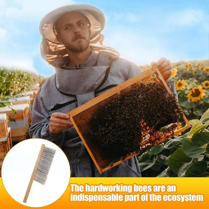 Natural Horse Hair Brush with Wooden Handle - Beekeeping Equipment for Hive Management