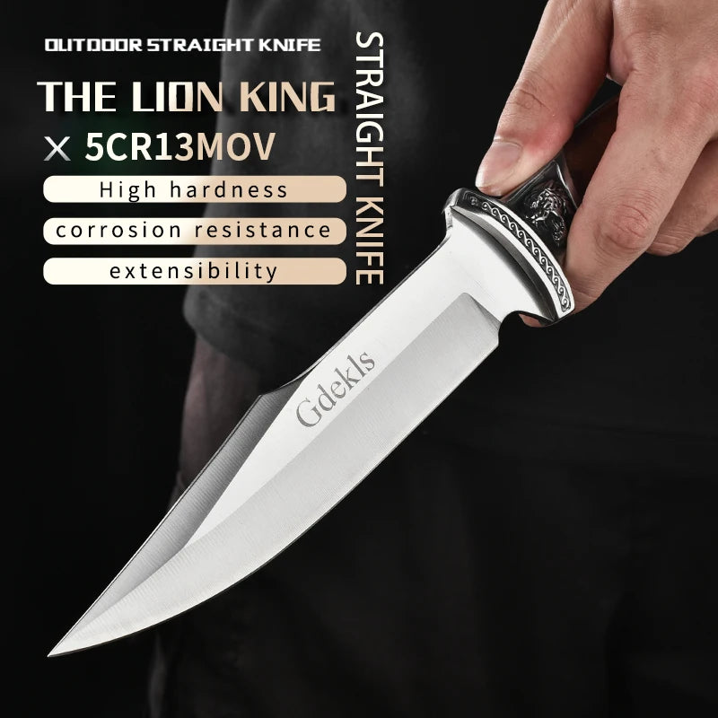 Outdoor Hunting Knife Camping High-Quality Professional Self-Defense Multi-Functional Portable Carnivorous Straight Knife, 12 in