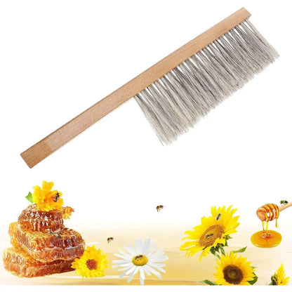 Natural Horse Hair Brush with Wooden Handle - Beekeeping Equipment for Hive Management