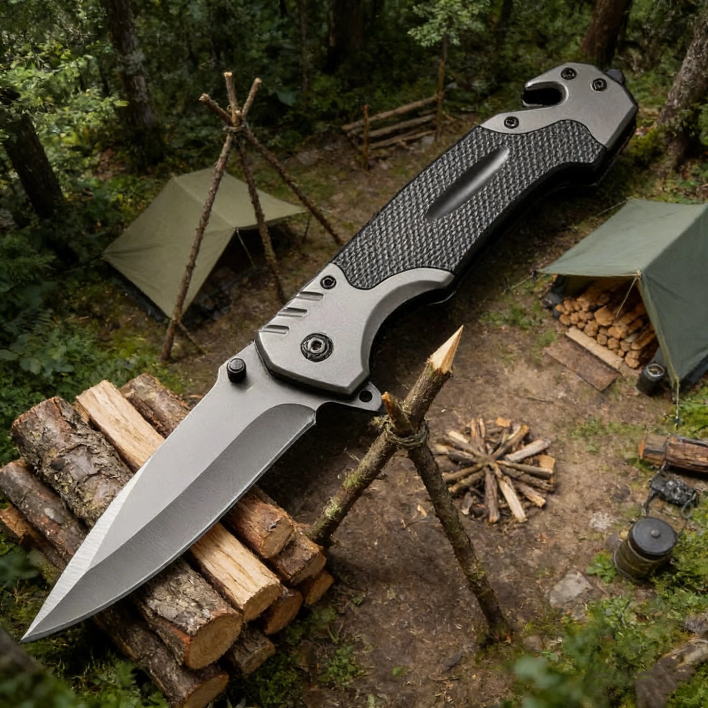 EDC Small Folding Knife with Clip Webbed Opening Padded Lock for Outdoor Survival Camping Hunting Fishing