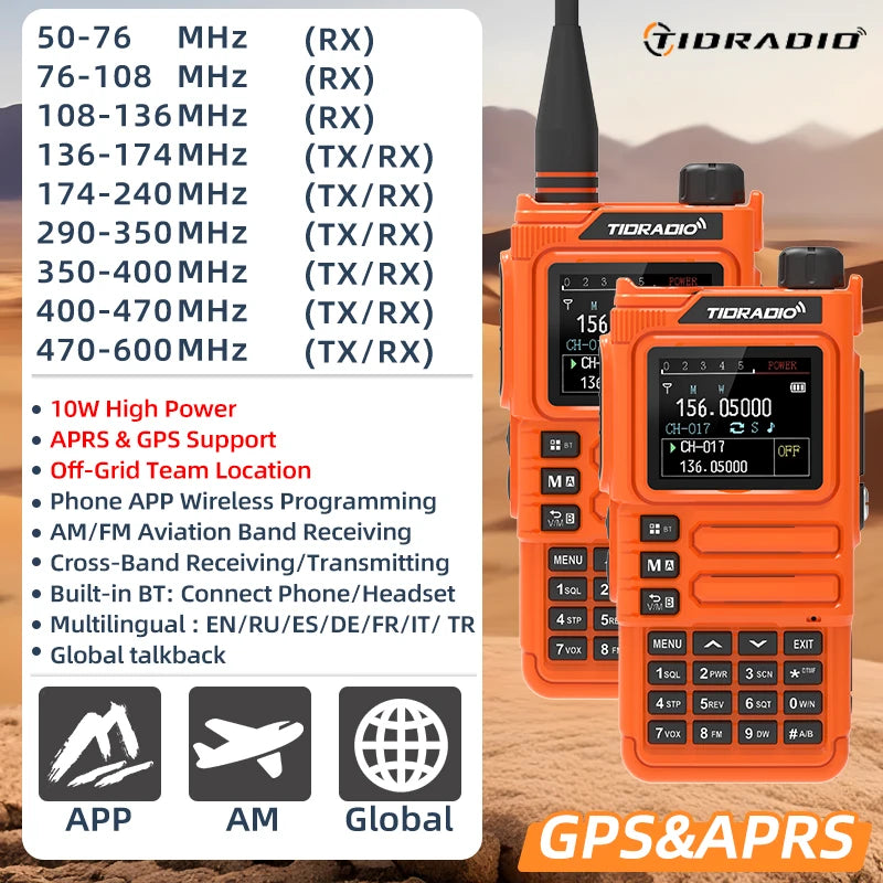 TIDRADIO H9 10W GPS APRS Radio Walkie Talkie, Off-Grid Team Location, Offline Map, No Cell Signal Team Tracking, Long Range Two Way Radio, USB-C Rechargeable, Air Band AM FM NOAA