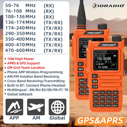 TIDRADIO H9 10W GPS APRS Radio Walkie Talkie, Off-Grid Team Location, Offline Map, No Cell Signal Team Tracking, Long Range Two Way Radio, USB-C Rechargeable, Air Band AM FM NOAA