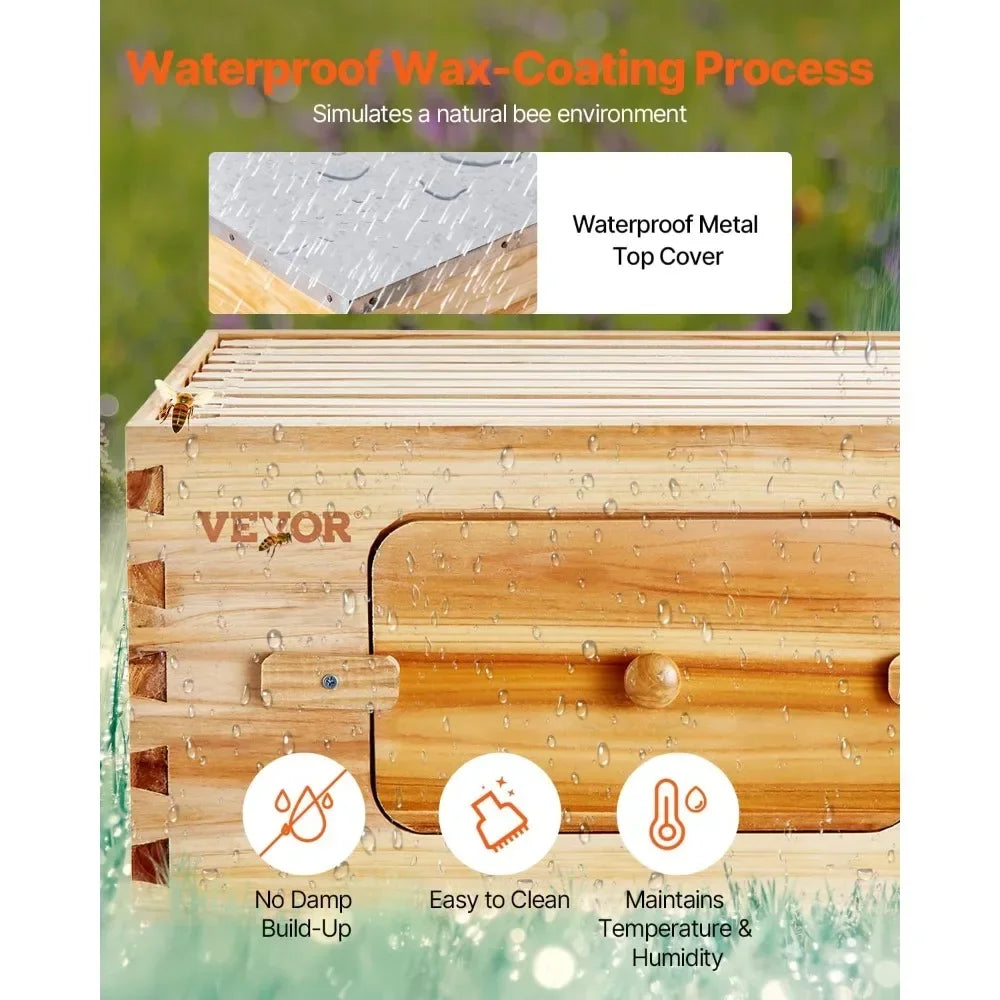 Bee Hive 20 Frame Bee Hives Starter Kit, Beeswax Coated Fir Wood, 1 Deep + 1 Medium Bee Boxes