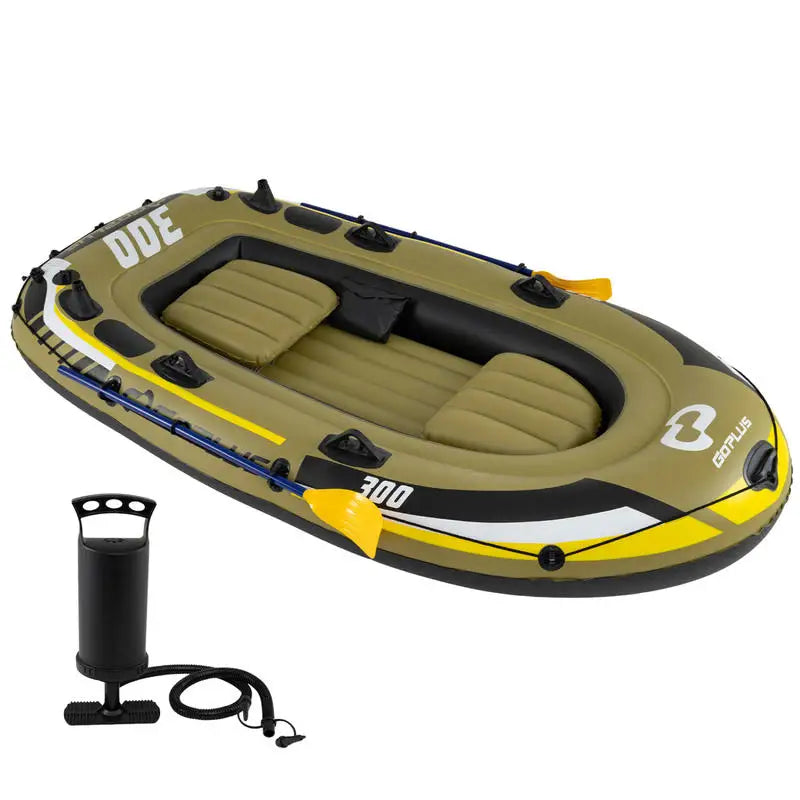 Inflatable Boat 3-Person Fishing Raft Set with Oars and Pump-Green