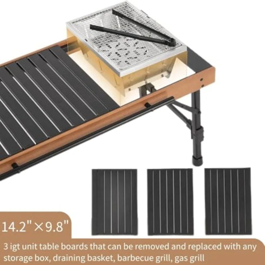 Naturehike IGT Camping Table Fold up Lightweight Aluminum Alloy+Wood 4-6 Person Portable Folding Square Table with Carry Bag fo