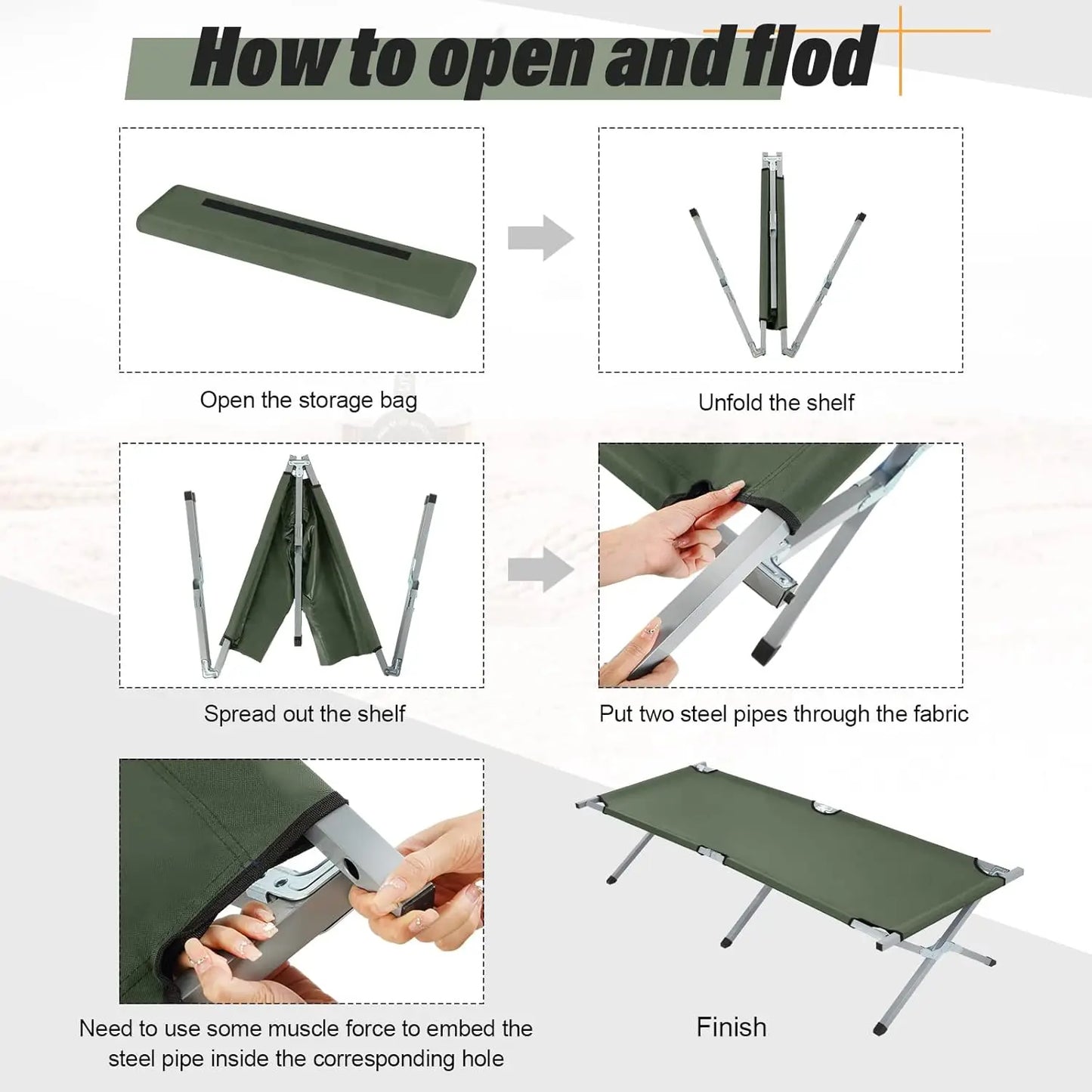 HOQUSA-Folding camping bed with portable bag,
