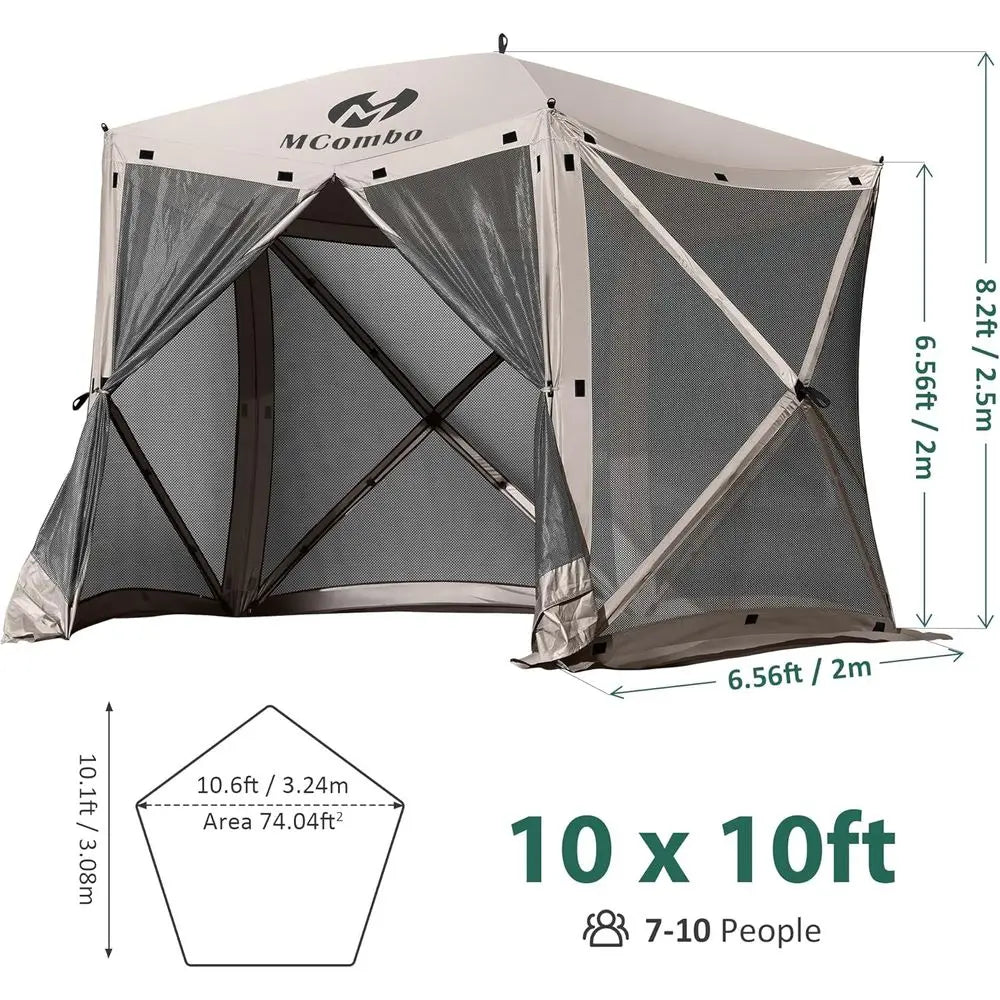 5-Sided Outdoor Gazebo Tent with Netting, Quick Setup Patio Shelter, 10x10 Feet, Tan