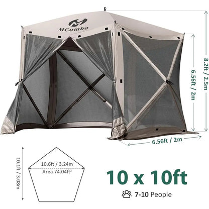 5-Sided Outdoor Gazebo Tent with Netting, Quick Setup Patio Shelter, 10x10 Feet, Tan
