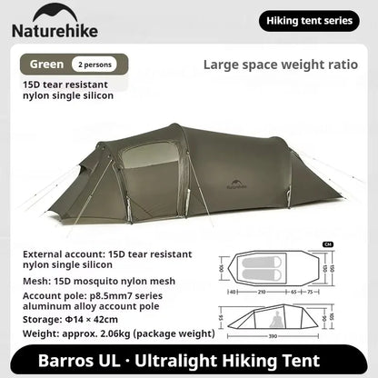 Naturehike Opalus UL Tunnel Tent Lightweight 15D Nylon Hiking Tent Large Space Outdoor Camping Travel 4 Season 2-3 Person Tent