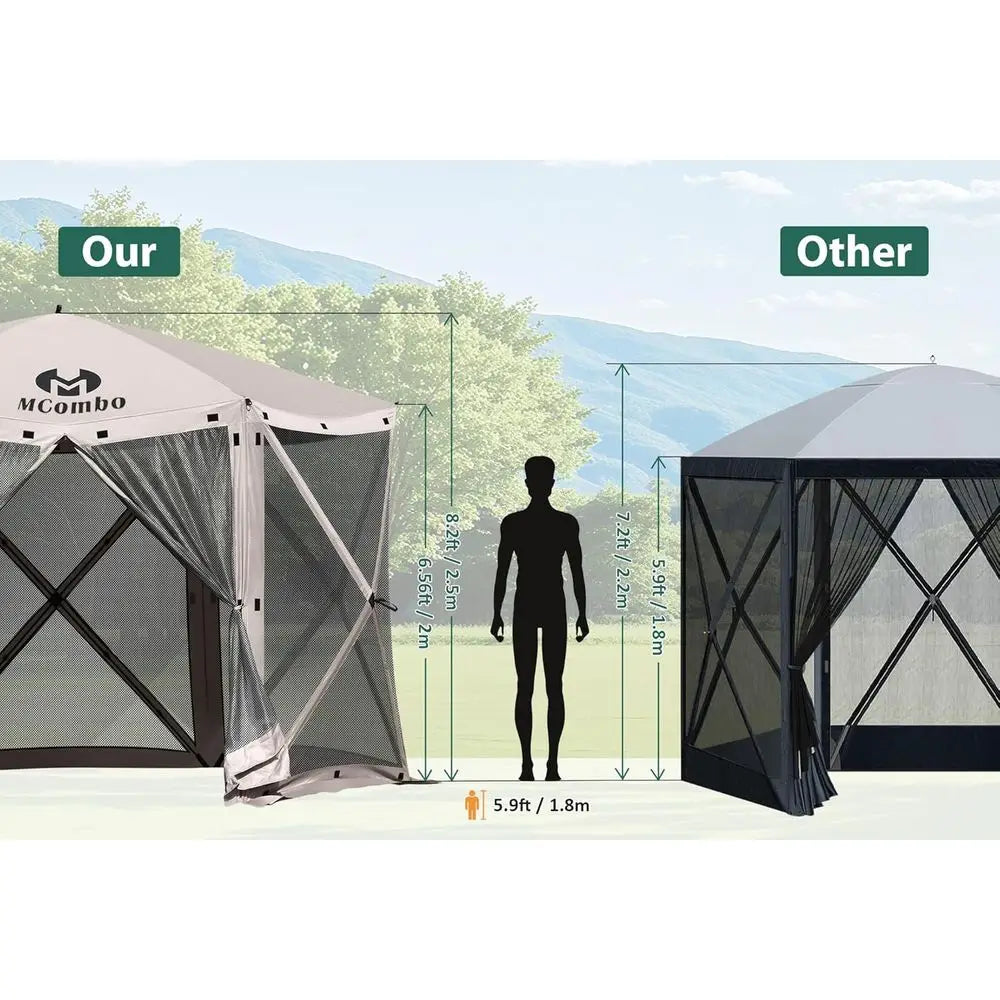 5-Sided Outdoor Gazebo Tent with Netting, Quick Setup Patio Shelter, 10x10 Feet, Tan