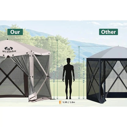 5-Sided Outdoor Gazebo Tent with Netting, Quick Setup Patio Shelter, 10x10 Feet, Tan
