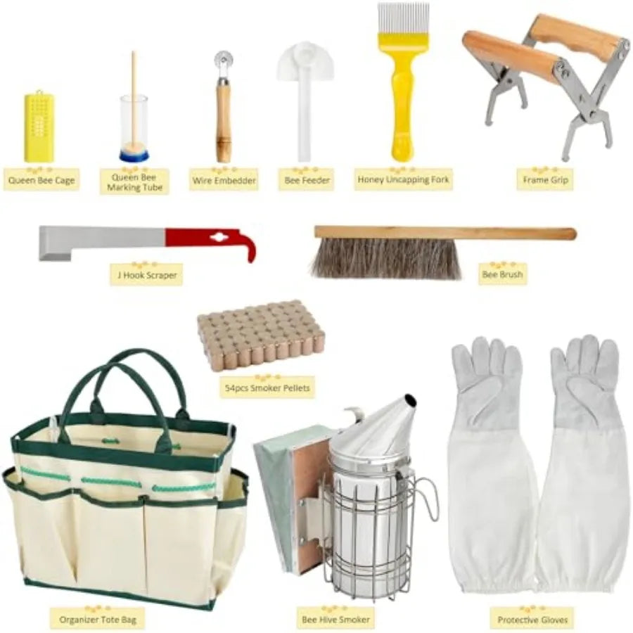 Blisstime 13pcs Bee Hives Starter Kit Beekeeping Supplies with Bee Suit, Bee Supplies and Equipment with Bee Smoker, Honey Bee