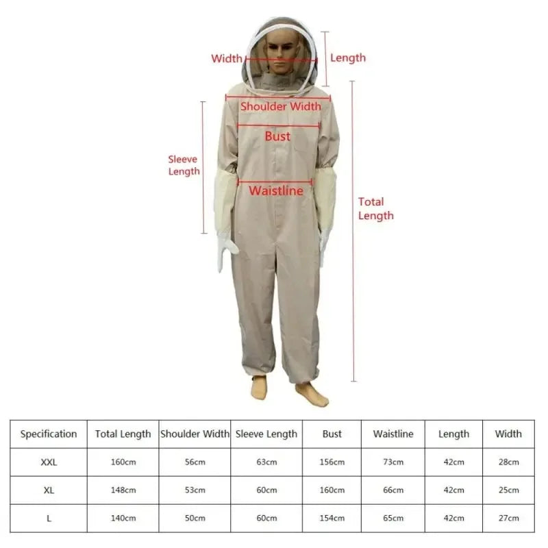 1 Set Professional Ventilated Full Body Beekeeping Suit With Gloves