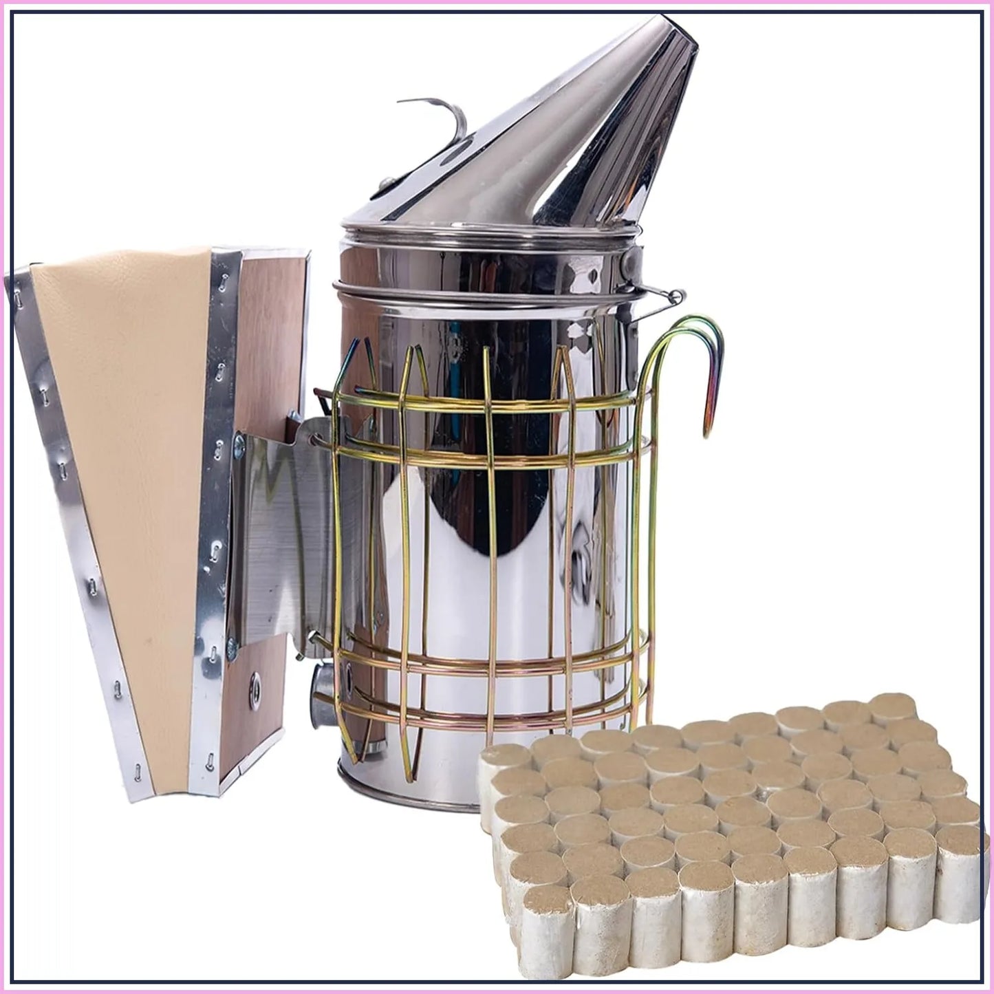 Bee Hive Smoker Kit – Stainless Steel, Heat Shield & 54 Pellets, Beekeeping Essentials for Beginners & Pros