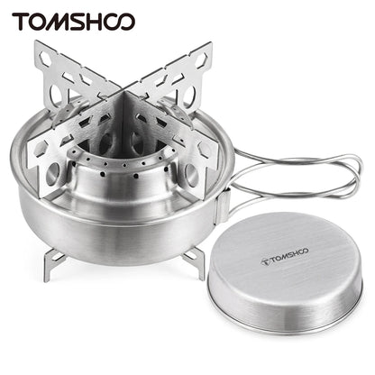 Portable Outdoor Stainless Steel Alcohol Stove with Foldable Handles for Camping Hiking Backpacking Picnic Survival