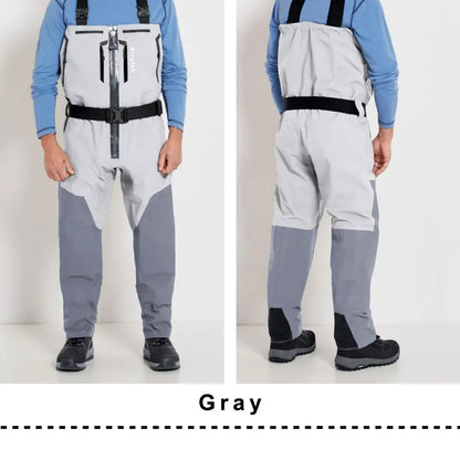 Dryfish Men Front Zipper Chest Waders Waterproof Breathable Stockingfoot Fishing Wader with Multi Pockets Adjustable Waist Belt for Fly Fishing Hunting Outdoor Stream Wading