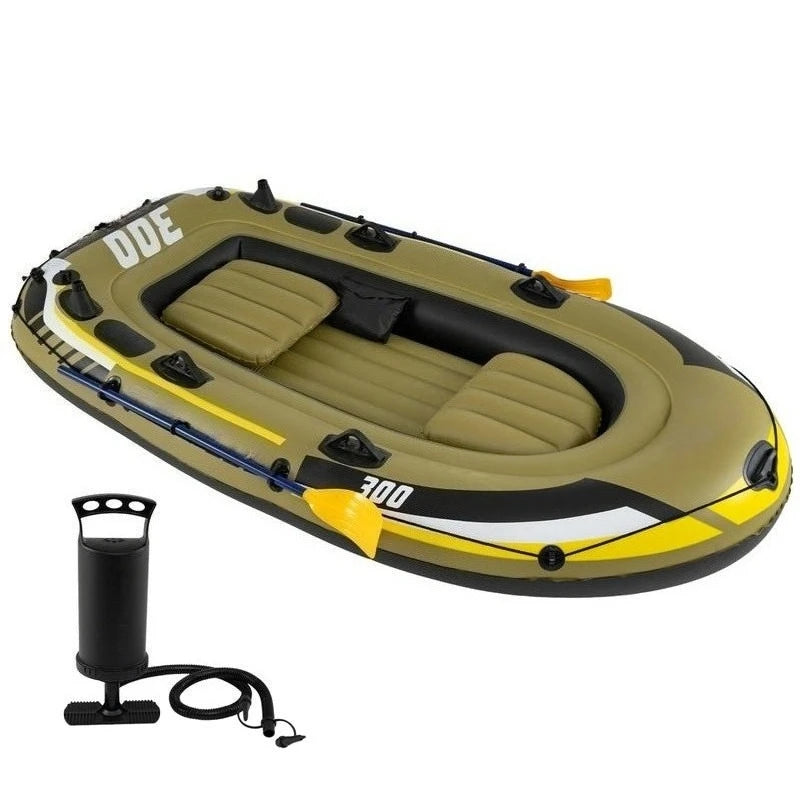 Inflatable Boat 3-Person Fishing Raft Set with Oars and Pump-Green
