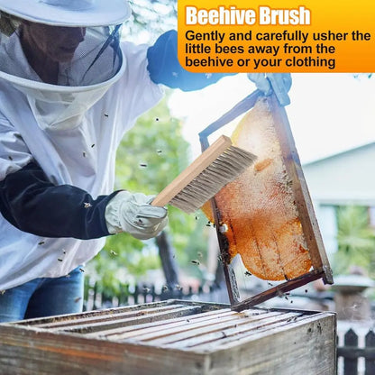 Natural Horse Hair Brush with Wooden Handle - Beekeeping Equipment for Hive Management