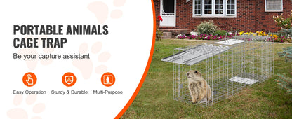 SucceBuy Live Animal Cage Trap Humane Cat Trap Galvanized Iron Folding Animal Trap with Handle for Rabbits Stray Cats Squirrels