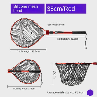 LINNHUE Fishing Nets Folding Laning Net Cheap Price Rubber/Silicone Mesh Catch 14kg Fish Lure Fishing Tool Anglers Accessory