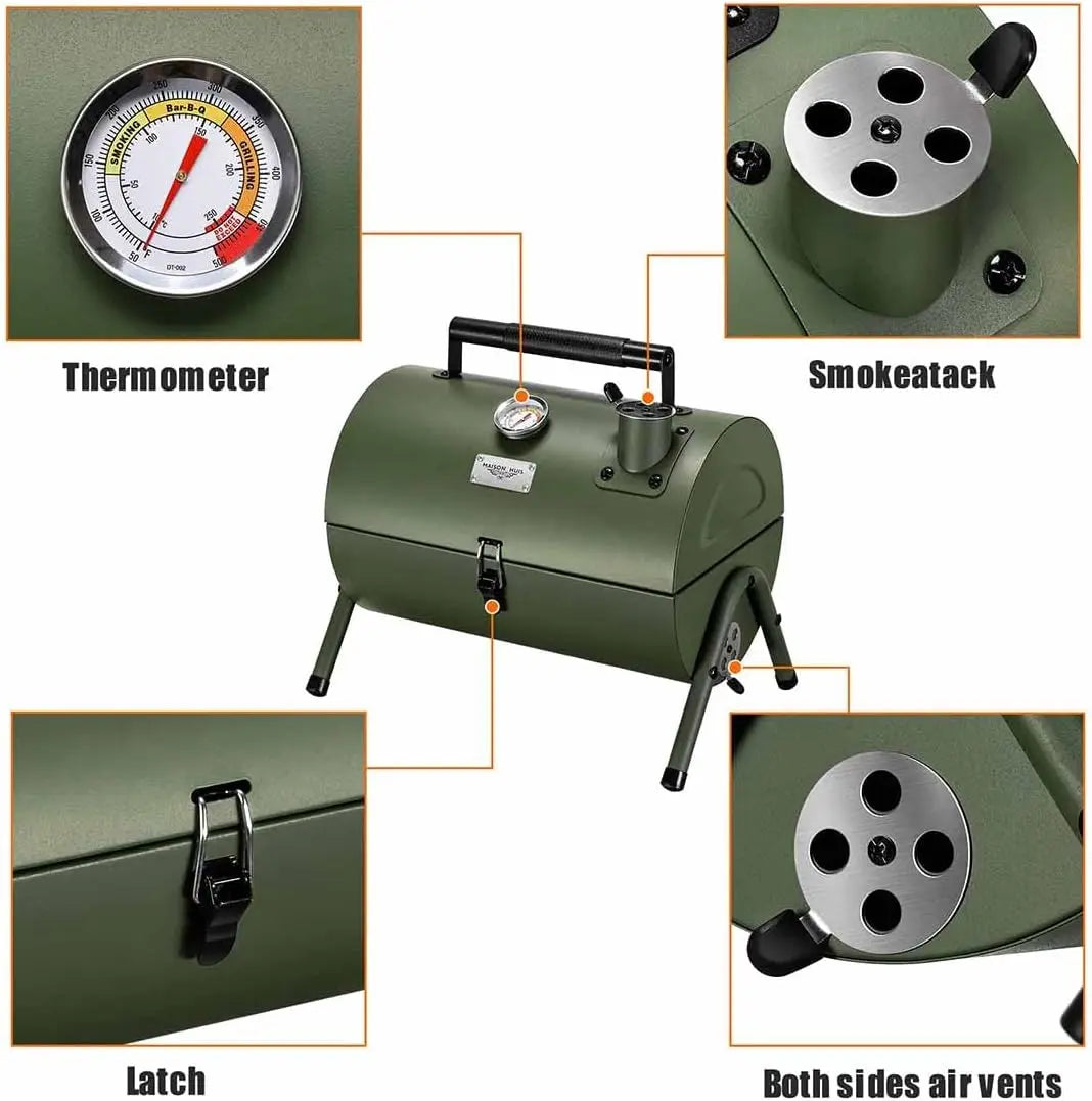 Adjustable Portable Charcoal Grill, Multi-functional Metal BBQ Smoker for Outdoor Hiking Picnic (Green)