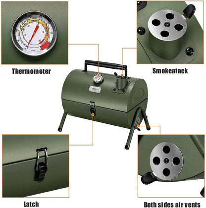 Adjustable Portable Charcoal Grill, Multi-functional Metal BBQ Smoker for Outdoor Hiking Picnic (Green)