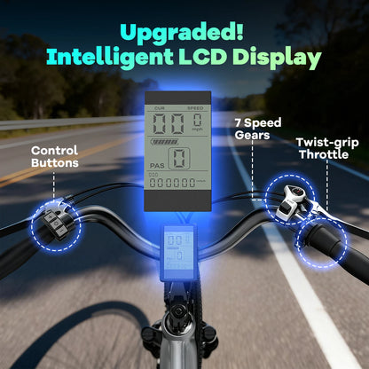 26"x1.95" 1000W Peak Electric Bike for Adults, City travel bike, built-in 48V battery, 7-Speed shift city commute E-Bike EK3