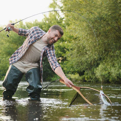 Wooden Frame Fly Fishing Landing Net, Fly Fishing Gear for Stream Fishing