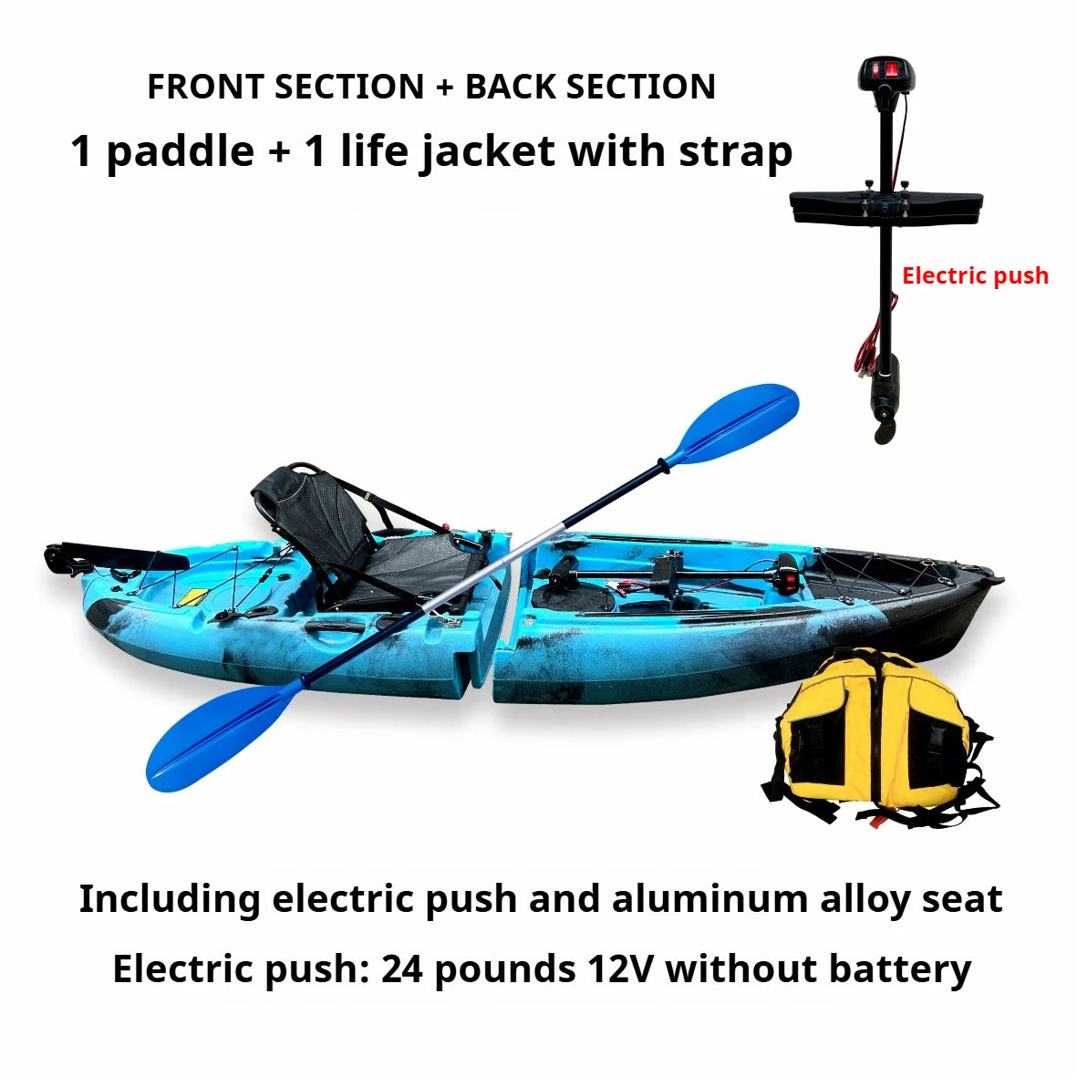 Modular Assembly Kayak with Split Hard Shell, Electric/Pedal-Driven Canoe for Solo/Tandem Lake/Sea Adventures, Portable LLDPE