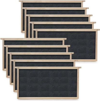 10 Deep Frame Kit with Foundations for Langstroth Beekeeping, Unassembled Pine Wood Frames