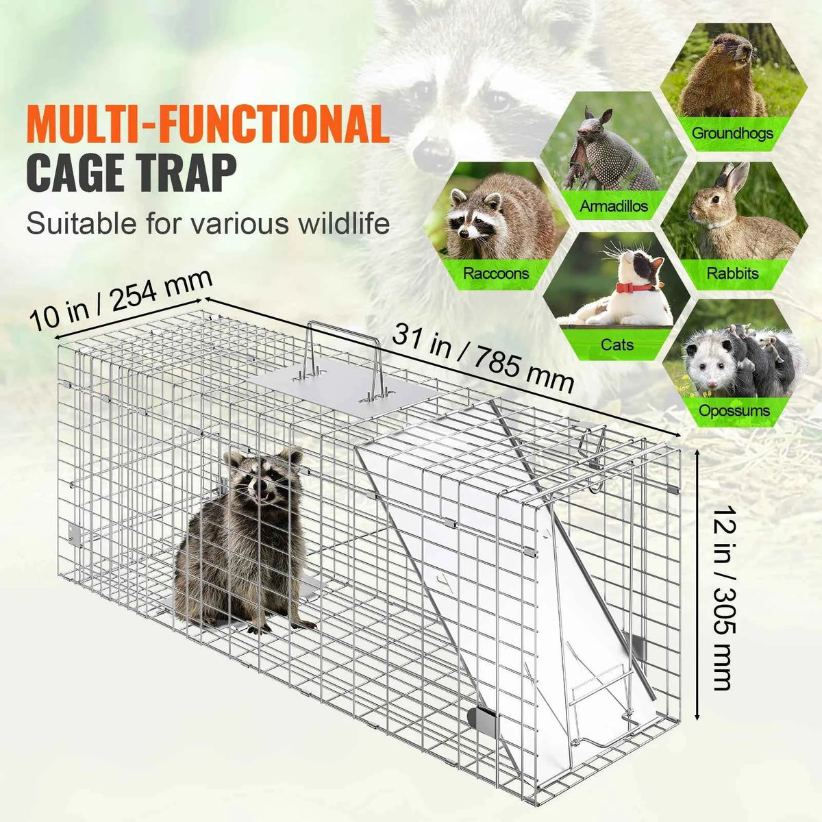 SucceBuy Live Animal Cage Trap Humane Cat Trap Galvanized Iron Folding Animal Trap with Handle for Rabbits Stray Cats Squirrels